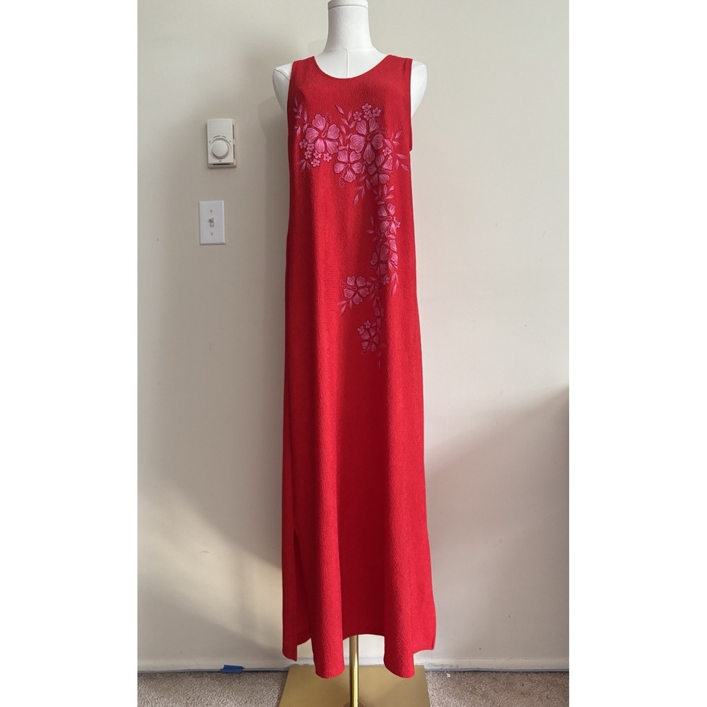 Tropical Cute Y2K Baddie Hawaiian Dress 90s 2000s Red Pink Beaded Beach Sz Large